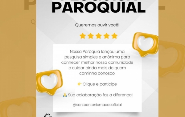 Pesquisa Paroquial. Queremos ouvir você. 